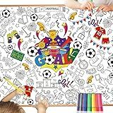 HOWAF Soccer Birthday Party Supplies Coloring Poster with 24 pcs (12 Colors) Paint Pens for Football Soccer Lover Favors, 33 x 47 Inches Jumbo Paper Coloring Banner or Tablecloth for Kids, Adults, and