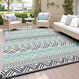 MontVoo Outdoor Rug Carpet Waterproof-Patio Rug Mat 5x8 Reversible RV Outdoor Camping Rugs Picnic Beach Mats Plastic Straw Outside Rugs for Balcony Porch Pool Deck Boho Patio Decor