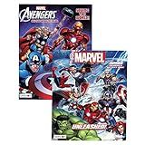 Marvel Avengers Jumbo Coloring and Activity Book - Character Patterned Tool for Brain Stimulation 80-Page Creativity-Focused Gadget Quality Travel and Educational Boys Kids Art Material (2 Items)