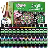 U.S. Art Supply Professional 24 Color Outdoor Acrylic Paint Set, 2oz Bottles, with 7 Brush Kit - Vivid Colors for Painting Canvas, Rocks, Wood Crafts, Toys
