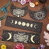 Queekay 4 Pieces Wooden Tarot Card Stand Holder Moon Phase Tarot Card Altar Stand Sun Moth Pattern Rectangle Moon Shape Wooden Display Holder Oracle Witch Divination Tools
