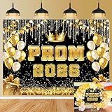 Gold Prom Send Off 2026 Backdrop Black Gold Congratulate Graduation Background Class of 2026 Congrats Grad Party Banner Photo Booth Props (8x6FT(94 x 70 inch))