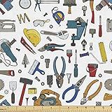 Ambesonne Construction Fabric by The Yard, Repairing Tools with Hammer Pliers Rivet Screwdriver Manly Craft Layout, Decorative Fabric for Upholstery and Home Accents, 1 Yard, Multicolor Blue