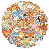50 Pcs Hippie Stickers, Groovy Preppy Boho Daisy 70s Retro Vinyl Waterproof Stickers - Hippy Party Decorations with Peace Signs for Laptop, Car, Water Bottles, Computer, Phone, Kids & Teens
