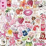55 PCS Vintage Pink Stickers, Waterproof Retro Aesthetic Stickers for Water Bottles,Laptop Scrapbook Journaling Decorative Decals for Adults