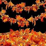 Meknow Fall Decor Fall Decorations for Home 9FT Plug in Fall Garland with Lights 50 Orange Bulbs Connectable Lighted Fall Garland Light for Indoor Outdoor Halloween Thanksgiving Harvest Decorations