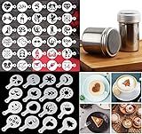 Magnoloran 46 Coffee Stencils+2 Mesh Powder Shakers, Cake Baking Templates Coffee Decoration Stencils Coffee Art Template Coffee Mold Tool for Christmas Thanksgiving Cake Coffee Cappuccino
