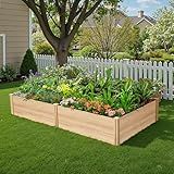 SPECRAFT 8x4 Ft Wood Raised Garden Bed, Durable 15 Inch Depth Planter Box for Vegetables, Herbs, and Flowers, Ideal for Outdoor Gardening with Open Base