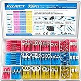 Kuject 320PCS Heat Shrink Wire Connectors Kit, Electrical Waterproof Crimp Butt Terminals, Insulated Spade Connectors for Automotive Marine Boat Truck, Include Rings Forks Spade Butt Splices