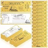 C1krint Christmas Polar Golden Tickets Bulk - 50Pcs North Pole Believe Train Ticket Gold Foil Stamping Writable Party Invitation Cards Gift Tags for Christmas Gift Xmas Holiday Party Favor Decoration