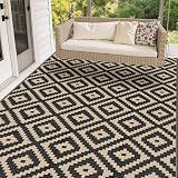 Mattitude Waterproof Outdoor Rug 5x8 Ft Outdoor Plastic Straw Rug Reversible Patio Rug Large Outdoor Carpet Area Rug for Patio Backyard Picnic Beach Camping RV Black & Beige