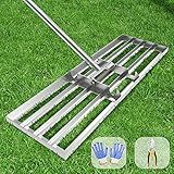 Dremmt Lawn Leveling Rake 30x10 inch, (Professional-Grade) Lawn Leveler Tool with Stainless Steel Handle Rakes for Lawns Heavy Duty Landscape Rake for Backyard, Garden, Golf Course, Farm, Pasture