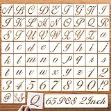 DZXCYZ 2 Inch Letter Symbol Stencils for Painting on Wood, 65 Pcs Alphabet Drawing Templates with Calligraphy Large Font and Cursive Letters Numbers Signs, Reusable Plastic Art Craft Stencils