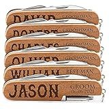 Set of 6 - Personalized Groomsmen Gift for Wedding, Custom Multitool, Groomsmen Proposal Gift, Solid Wood Laser Engraved Multi Tool -Free Engraving
