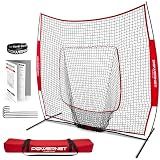 PowerNet Baseball & Softball Practice Net 7x7 FT, Outdoor Baseball Training Equipment for Pitching & Batting Practice (Red Net)