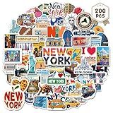 zheyistep 200PCS New York Stickers for Scrapbook Journal, Waterproof NYC Travel Vinyl Stickers for Luggage Water Bottle Laptop, New York City Landmark Decals Party Favors Souvenir