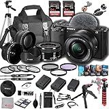 Sony ZV-E10 Mirrorless Camera with 16-50mm Lens, 128GB Extreem Speed Memory,.43 Wide Angle & 2X Lenses, Case. Tripod, Filters, Hood, Grip,Spare Battery & Charger, Editing Software Kit -Deluxe Bundle