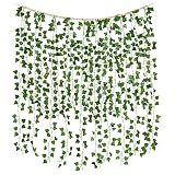 Mkono Wall Vines for Bedroom, Fake Greenery Leaves Garland with Wood Beads