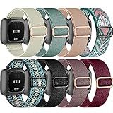 Zspoly 8 Pack Elastic Bands Compatible with Fitbit Versa 2/Versa for Women Men, Adjustable Nylon Braided Strap Solo Loop Sport Replacement Wristband