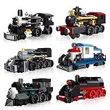 Apostrophe Games 6 in 1 Steam Trains Building Block Set – 463 Pcs – Variety of 6 Trains, Unique Retro Style Model Set, Engineering & Construction Toys for Kids and Adults - Stocking Stuffer