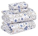 RUVANTI 100% Cotton Sheets – Queen Size Percale Bedding, Cooling & Breathable Floral Design, Durable with a Crisp, Soft & Comfortable Feel, 16" Deep Pocket, 4-Piece Set, Sweet Pea