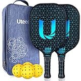 Uteeqe Pickleball Paddles Set of 2, Graphite, Thermoformed One-Mold, Semi-Textured for Extra Grit & Spin, Lightweight, USAPA Approved, Non-Slip, 4.25-Inch Grip, 4 Outdoor Balls & Carry Bag