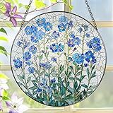 8 Inch Stained Glass Window Hanging, Forget Me Not Flower Stained Glass Suncatcher, Window Decor, Plant Lover Gift for Women, Forget Me Not Gifts for Couples, Best Friend, Family, Colleague, Classmate