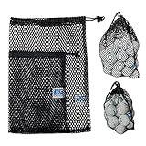 Mesh Bags with Drawstring - 2 Pack Nylon Golf Ball Storage Mesh Bags Sports Equipment Organizer Sack for Collecting Half Balls, Tennis, Toys, Beach, Travel