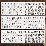 Outus 8 Pieces Letter Stencils Old English Reusable Plastic Calligraphy Letter Numerals Craft Stencils Gothic Font Alphabet Number Templates for Writing Drawing Painting DIY Crafts Scrapbook Journal