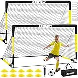 Kids Soccer Goal for Backyard Set - 2 Set of 7X5 / 6X4 ft Toddler Soccer Nets Training Equipment, Soccer Ball, Pop Up Portable Soccer Set for Kids and Youth Games and Training Goals Ages 3-16 Gift