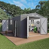 Vigo huseeo 10x14x6.7FT Outdoor Storage Shed, Galvanized Steel Garden Shed with Lockable Door & Window, Waterproof Metal Tool Storage for Garden, Backyard, Patio, Lawn(Grey)