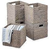 Best Choice Products 13x13in Hyacinth Baskets, Rustic Set Of 5 Multipurpose Collapsible Storage Organizer, Handwoven Laundry Totes for Bedroom, Living Room, Shelves - Gray