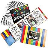 Class Keeper School Memory Book with First and Last Day of School Photo Signs, Primary Stripes Scrapbook Album and Primary Pennant Flags Photo Props
