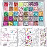 FANDAMEI Face Glitter Face Gems, 40 Colors Glitter Gel Palette with 6 Sheets Self Adhesive Hair Gems, Face Jewels for Women. Face Rhinestones Pearls for Women, Body Hair Glitter