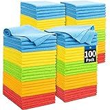 HOMERHYME Microfiber Cleaning Cloth, 100 Pack Cleaning Rags Microfiber Towel Bulk Absorbent Lint-Free Wash Cloths, All-Purpose Towels for Cars, Shop, Automotive, Garage, Home and Kitchen 11.5"*11.5"