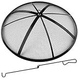 Fire Pit Spark Screen, Fire Pit Screen 24 Inch Round with Handle & Poker, Collapsible Heavy Duty Mesh Fire Pit Cover Fire Pit Lid for Outdoor/Patio/Backyard/RV Camping/Beach