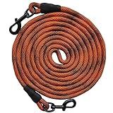 BTINESFUL Dog Tie Out, Check Cord Long Tether Rope Leash, 8ft 12ft 20ft 30ft 50ft 75ft Yard Training Dog Lead - Large Medium Small Dogs Outdoor Playing, Camping, or Backyard (12ft, Orange Black)