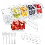 Prime Home Direct Ice Chilled Condiment Caddy | 5 Containers & 5 Lids | BPA Free | Hosting Party Supplies Serving Tray Platter | Buffet, Food Server, Fruit, Garnish, Mimosa, Salad, Taco Bar Organizer