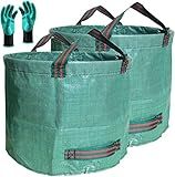 Professional 2-Pack 137 Gallon Lawn Garden Bags Large (D34,H34 inch) Yard Waste Bags w/Gardening Gloves for Big Leaf Bag,Yard Debris,Waste Container,Lawn Trash,Grass Clippings Bag,Weed Bags 4 Handles