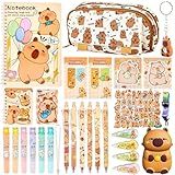 Capybara Stationery Gift Set for Kids, 28 Pcs Kawaii School Supplies Kit with Pencil Case,Notebooks,Erasable Pens,Stickers – Cute Christmas Gifts for Kids, Girls & Boys, Easter or Birthday Gift Box