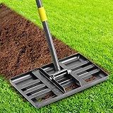 Lawn Leveling Rake, Heavy Duty 17"x10" Curved Ground Plate, 58" Long Handle Lawn Leveler Tool Landscape Rake for Compost Soil Dirt Sand Grass Peat Moss