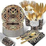 120 pcs Roaring 20s Party Decorations | Serves 16 Guests | Gatsby Theme Tableware Set Kit, Retro Jazz Party Roaring Twenties Party Plates Napkins Set Signs for Roaring 1920s Party Decorations