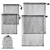 Grevosea 4 Pcs Mesh Bags with Drawstring, Nylon Mesh Golf Ball Bag Golf Storage Pouch Sports Equipment Organizer Sack for Collecting Half Balls Tennis Beach Travel Accessories (2 Sizes)