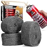 Rodent Barrier Kit, 3PCS Steel Wool Included PU Foam Hole Filler, 3.2"x7.5’ Steel Wool for Mice Control, Rodent Control Fill Fabric, Gloves, Scissors, Gap Blocker in Hole Pipeline Vent in House Garage