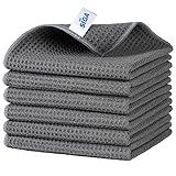 MR.SIGA Waffle Pattern Cleaning Cloths, Reusable Absorbent Microfiber Cleaning Cloths, Lint Free Microfiber Kitchen Towels, 6 Pack, Gray, 12.6 x 12.6 inch