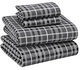 RUVANTI Flannel Sheets Queen Size - 100% Cotton Double Brushed Bed Sheets, Deep Pockets 16 Inches Queen Sheet Set, All Seasons Breathable & Extra Soft - Warm & Cozy, 4 Piece, Grey Plaid