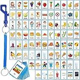 Equsion 81 Pcs Autism Communication Cards Nonverbal Communication Board Autism Flashcards with Retractable Plastic Spring Cord Keychain Special Needs Speech Delay Materials (Blue)