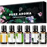 Essential Oils Set by Pure Aroma - Top 6 Aromatherapy Oils Gift Set-6 Pack, 10ml (Eucalyptus, Lavender, Lemongrass, Sweet Orange, Peppermint, Tea Tree)