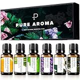 Essential Oils Set by Pure Aroma - Top 6 Aromatherapy Oils Gift Set-6 Pack, 10ml (Eucalyptus, Lavender, Lemongrass, Sweet Orange, Peppermint, Tea Tree)