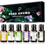 Essential Oils Set by Pure Aroma - Top 6 Aromatherapy Oils Gift Set-6 Pack, 10ml (Eucalyptus, Lavender, Lemongrass, Sweet Orange, Peppermint, Tea Tree)